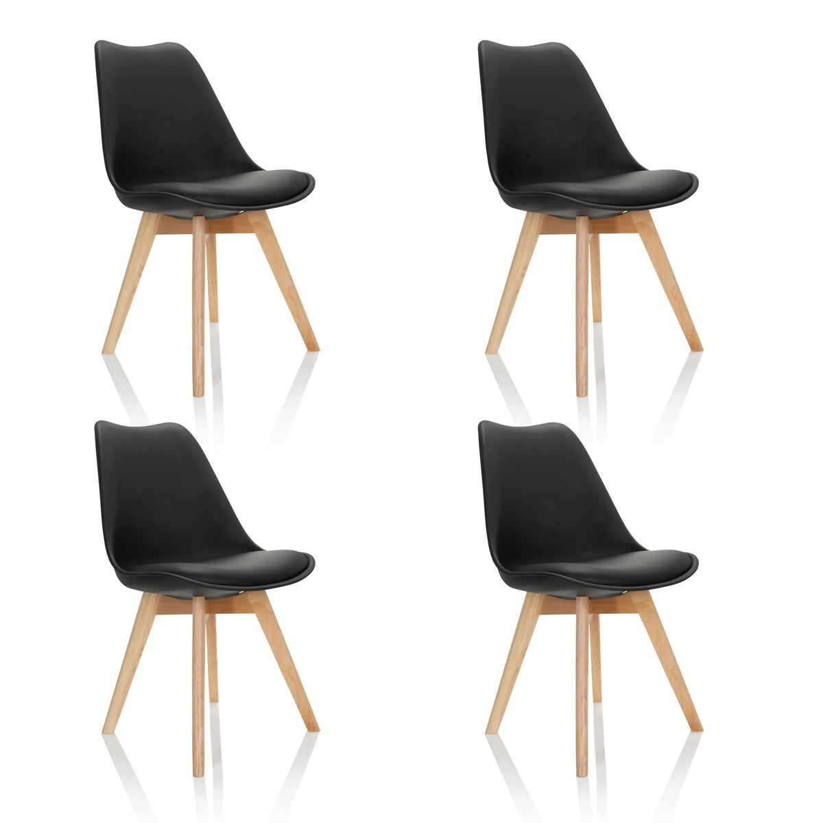 Set van vier zwarte SCANDI 4 Shell-stoelen met lichte houten poten van hjh OFFICE