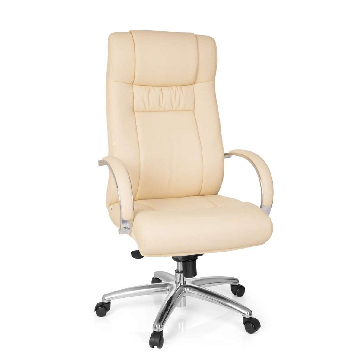 Beige bureaustoel XXL G 600 met armleuningen en vijfpoot met zwenkwielen van hjh OFFICE – 360-gradenweergave (vooraanzicht 20°)