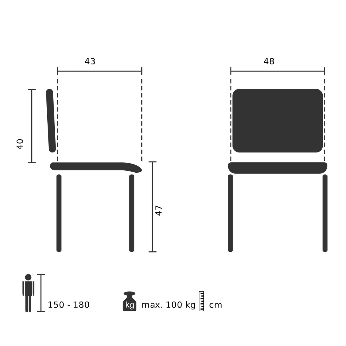 Technische tekening van de Shell-stoel SCANDI P met een zithoogte van 47 cm van hjh OFFICE
