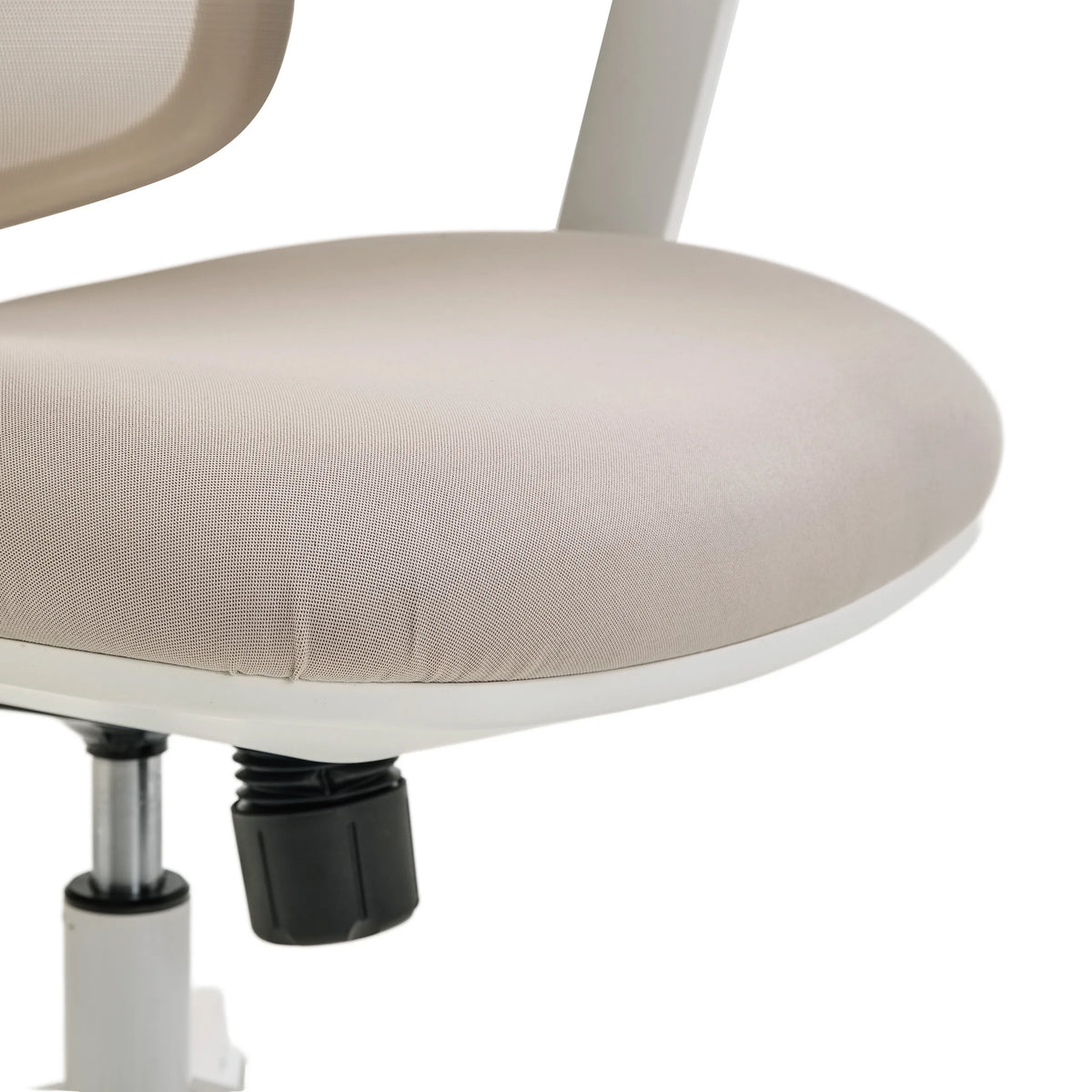 Beige stoffen gewatteerde zitting van de Professionele bureaustoel ERGOMY W met wit frame van MyBuero