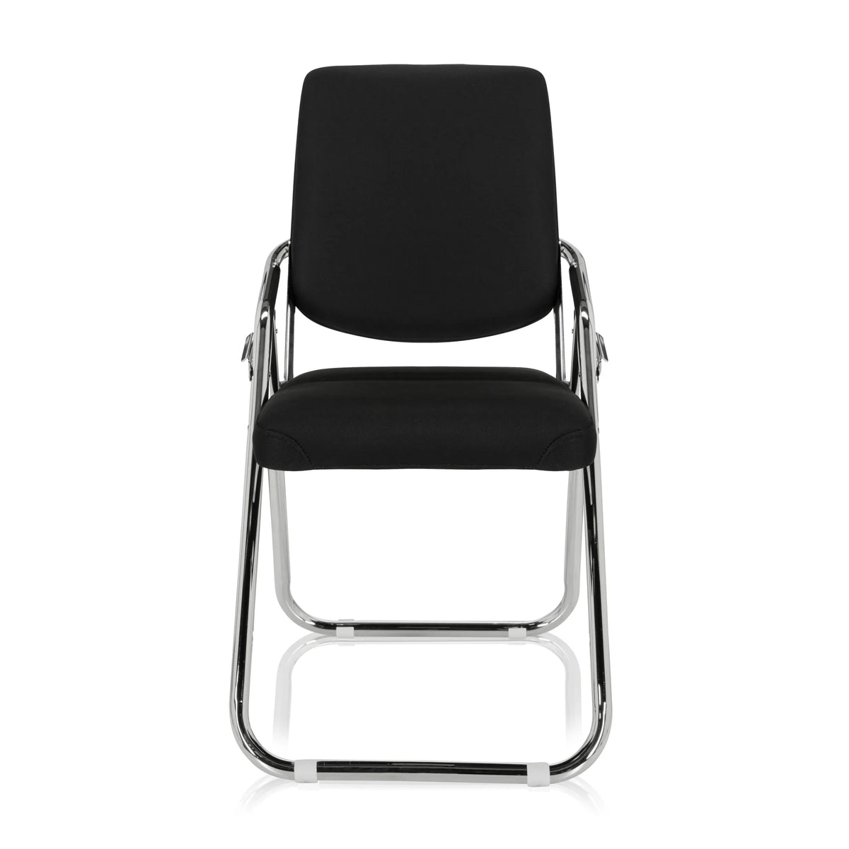 Zwarte Klapstoel ESTO met stoffen bekleding en verchroomd frame van hjh OFFICE – 360-gradenweergave (vooraanzicht 0°)