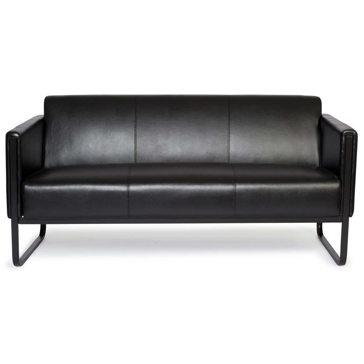 Zwarte lounge bank BALI BLACK als driezitter met armleuningen en metalen frame van hjh OFFICE – 360-gradenweergave (vooraanzicht 0°)