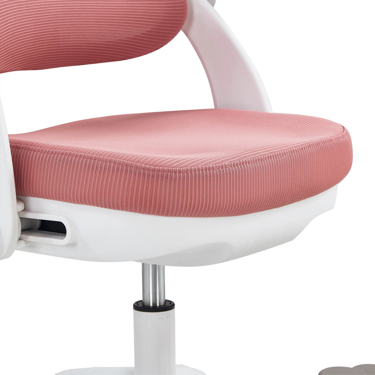 Roze gevoerde zitting van de Kiddy Smart Step kinder bureaustoel met wit frame van hjh OFFICE