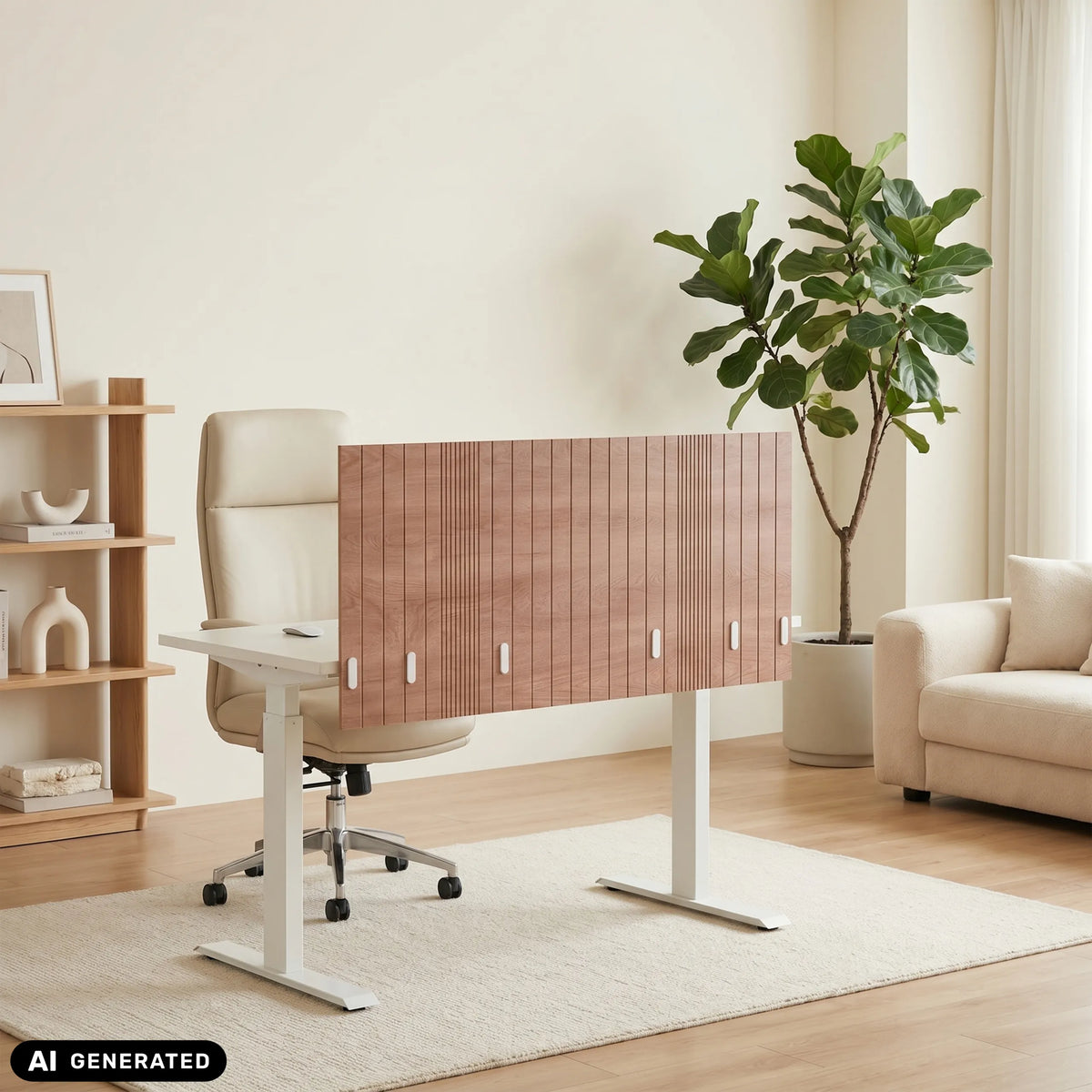 Bruine Tafelverdeler FLEXMIUT ROLL W met lengtegroeven op een wit bureau van hjh OFFICE