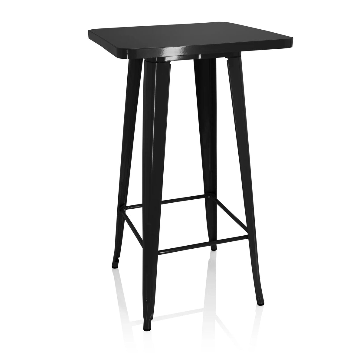 Zwarte Bartafel VANTAGGIO HIGH T met vierkant blad en twee dwarsstangen van hjh OFFICE – 360-gradenweergave (vooraanzicht 20°)
