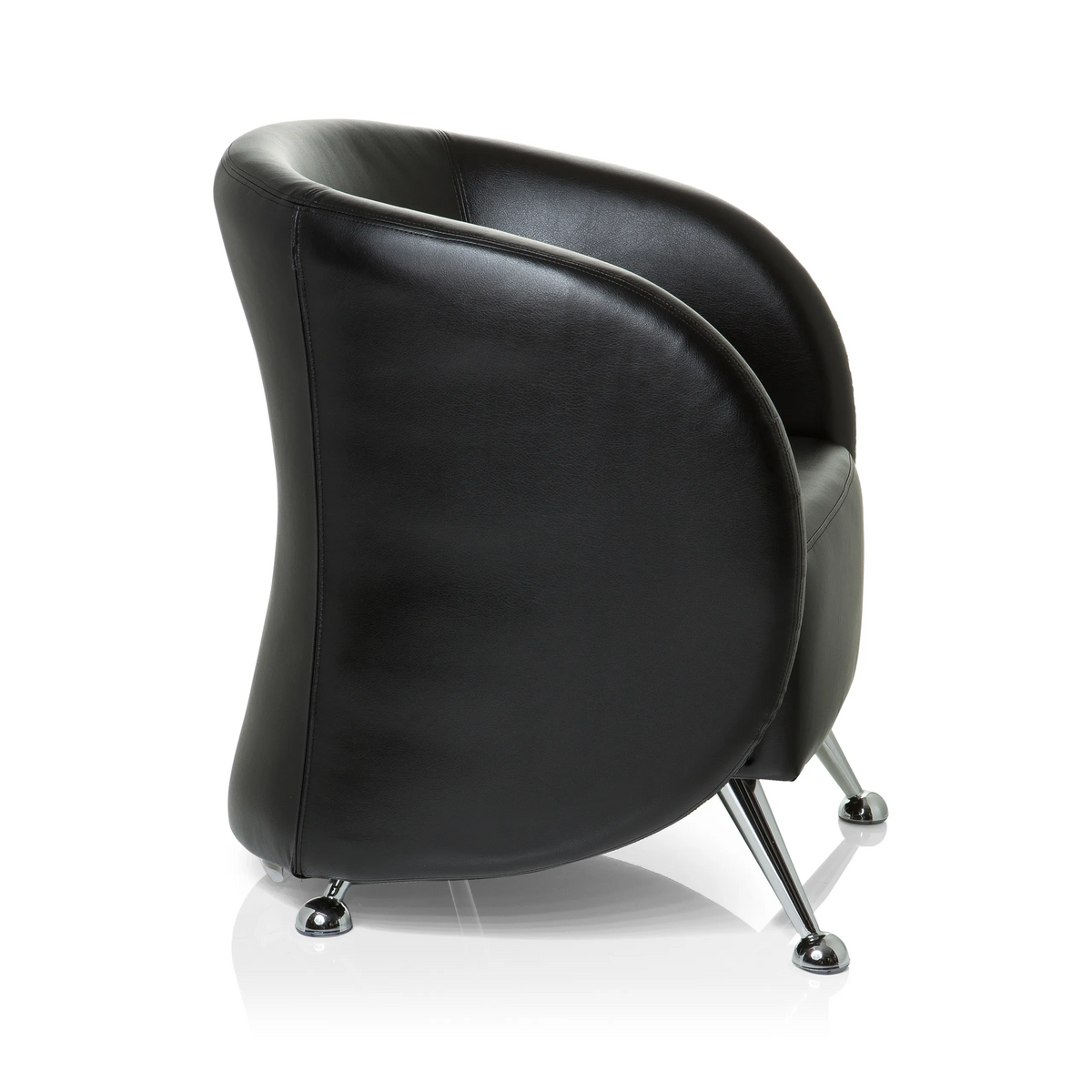 Zwarte gestoffeerde fauteuil ST. LUCIA met glanzende metalen poten van hjh OFFICE – 360-gradenweergave (zijaanzicht 80°)
