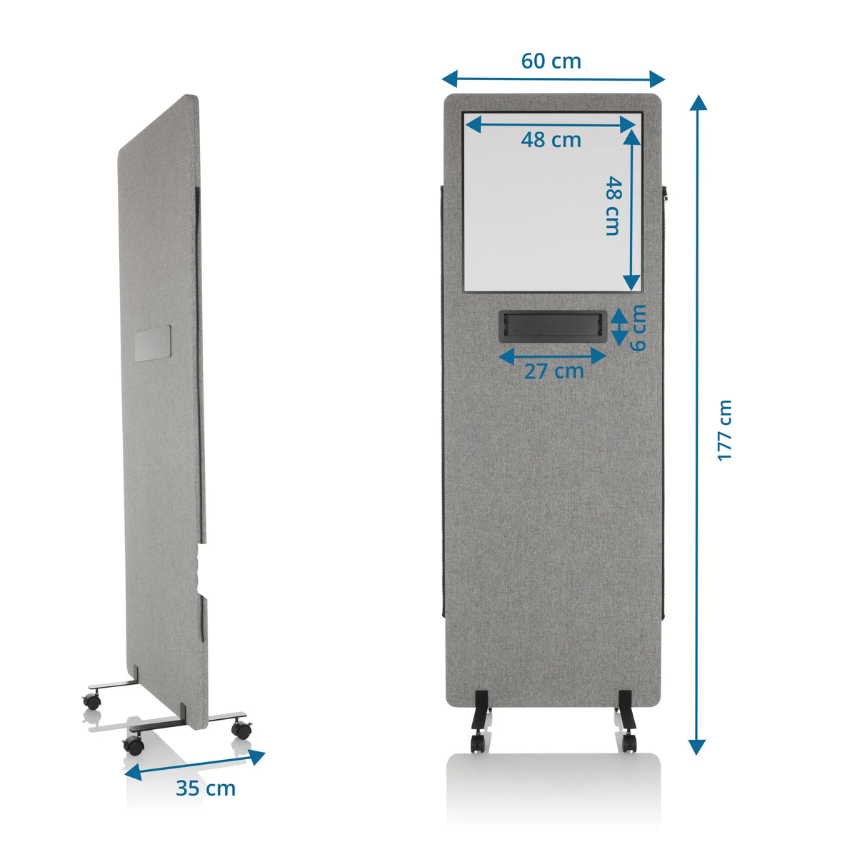 Maattekening van de Scheidingswand FLEXMIUT WB met een hoogte van 177 cm en breedte van 60 cm van hjh OFFICE