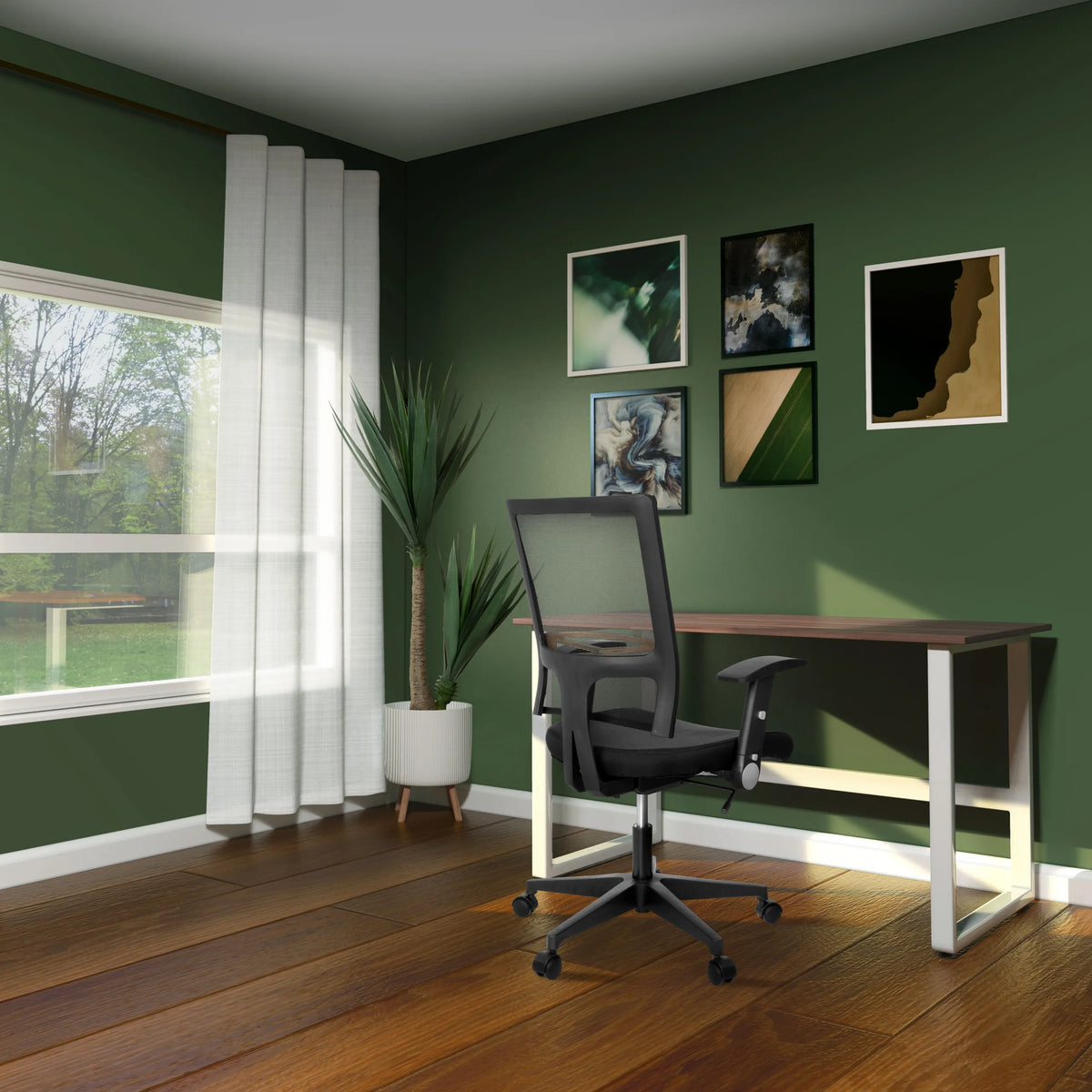Thuisgebruik bureaustoel OFFICE R8 in zwart met armleuningen en zwenkwielen voor een bureau van hjh OFFICE