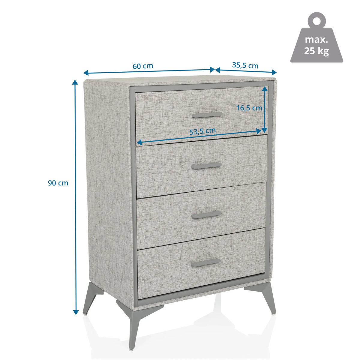 Maattekening van de Commode SKUFFY met 90 × 60 cm van hjh LIVING