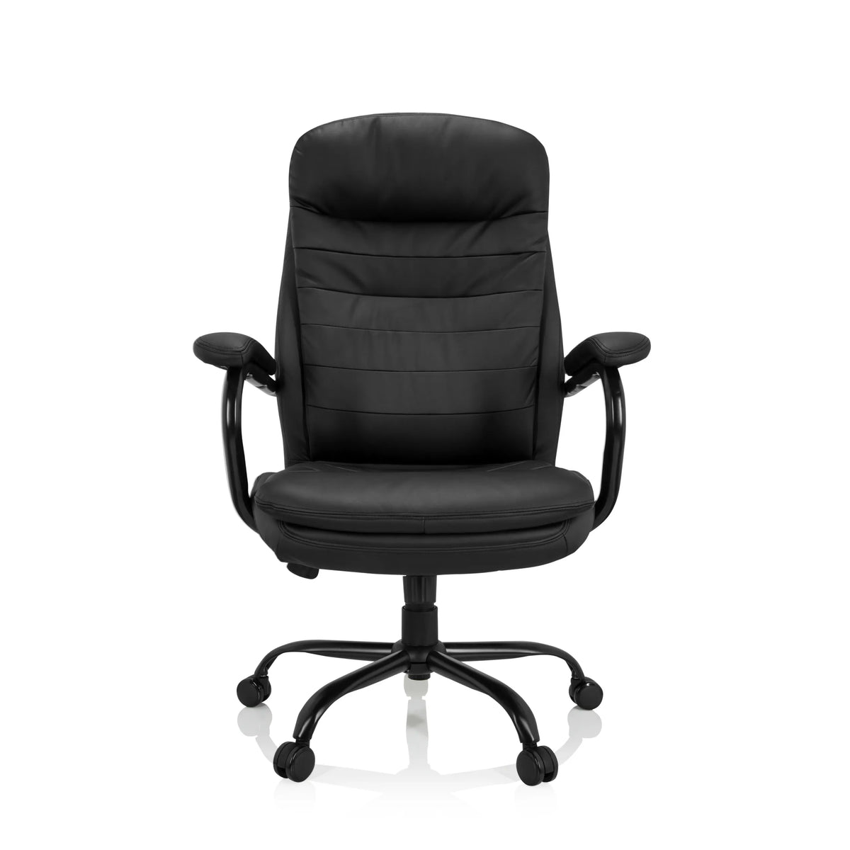 Zwarte bureaustoel RELAX XXL B van kunstleder met voetkruis en vijf zwenkwielen van hjh OFFICE – 360-gradenweergave (vooraanzicht 0°)
