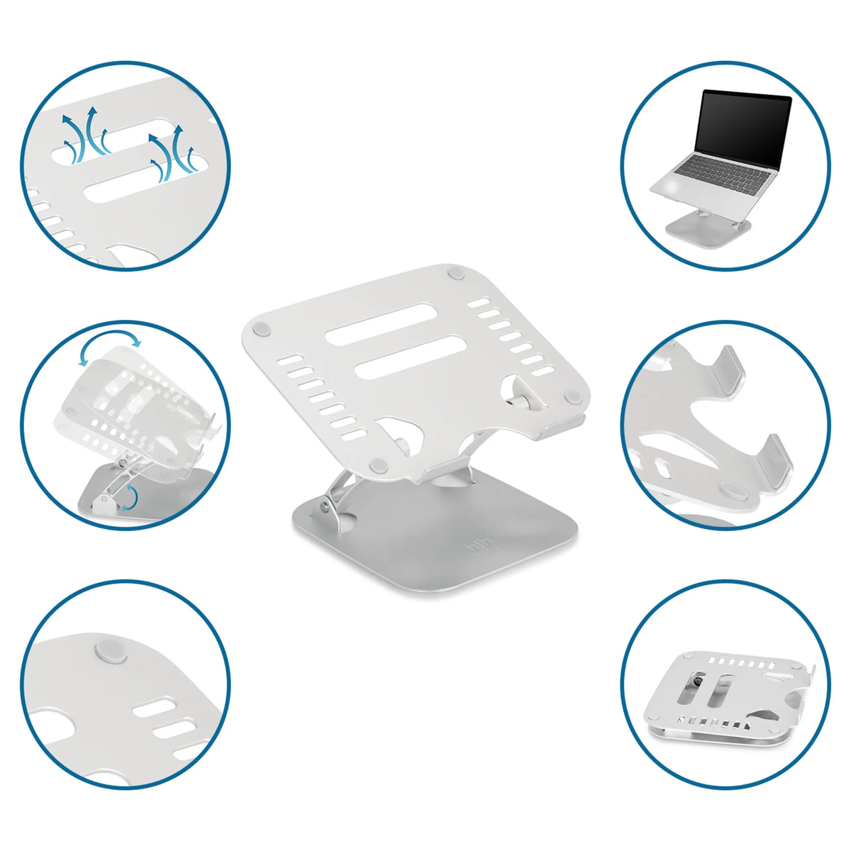 Zilveren onderzetter LAPTOP STAND met ventilatieopeningen en verschillende verstelstanden van hjh OFFICE