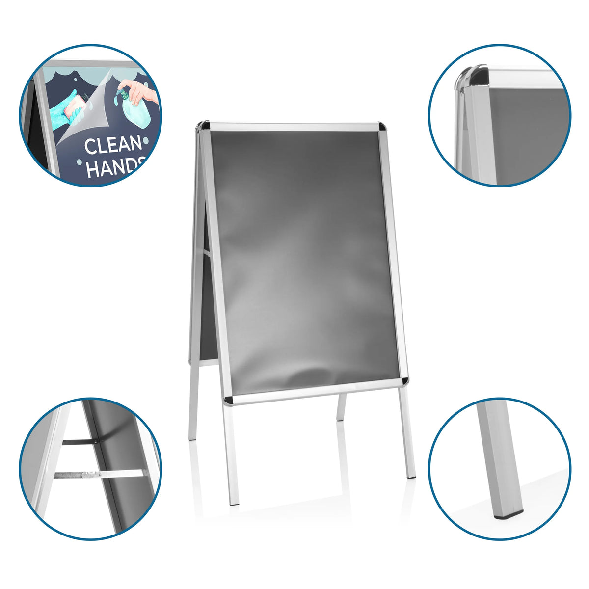 Aluminium Posterstandaard AGENDA II met afneembaar oppervlak en standvoeten van hjh OFFICE