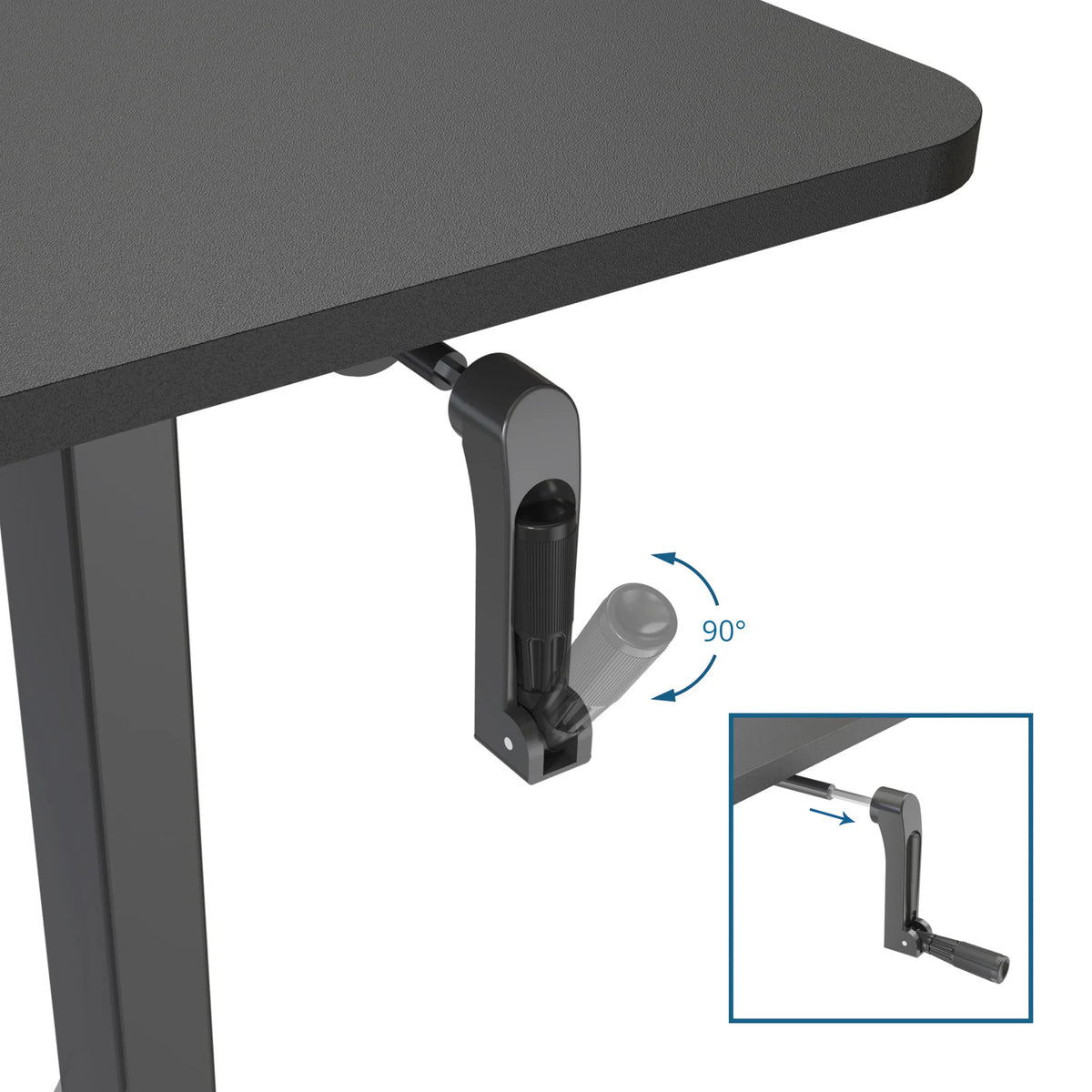 Krukmechanisme voor hoogteverstelling van het Zit- Sta bureau STAND CR met 90°-draaifunctie van hjh OFFICE