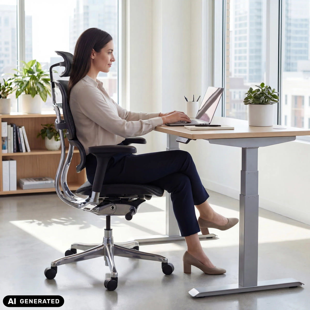 Luxe directiestoel ERGOHUMAN GEN2 met netrug in zwart van hjh OFFICE (AI-gegenereerde afbeelding)