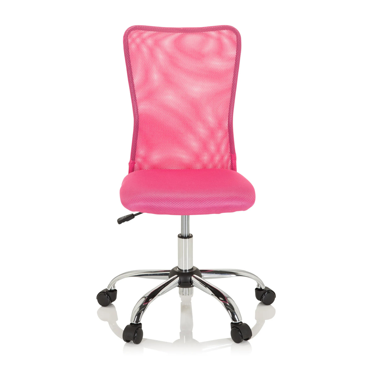 Roze Kinder bureaustoel KIDDY NET I met netrugleuning en vijfpotig onderstel met zwenkwielen van hjh OFFICE – 360-gradenweergave (vooraanzicht 0°)