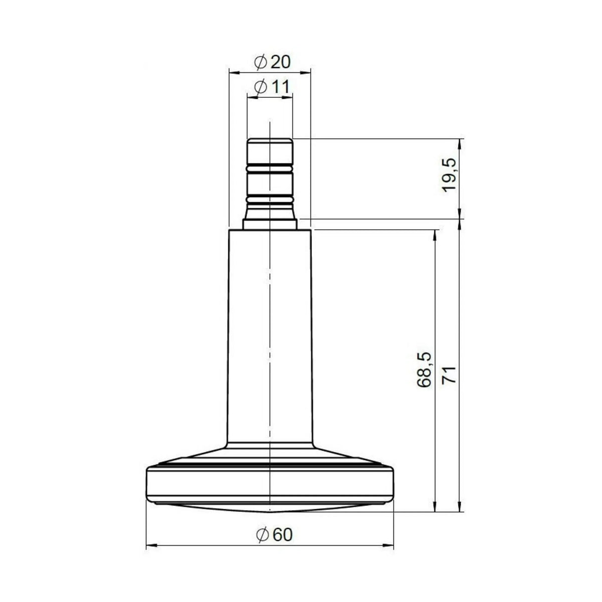 Technische tekening van de Vloerdoppen STATO-M met een diameter van 60 mm van hjh OFFICE