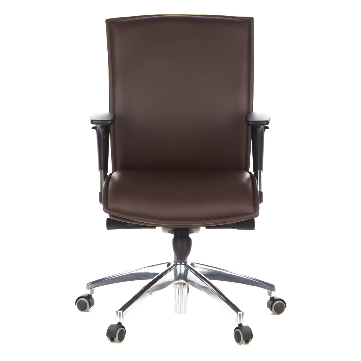 Dunkelbrauner Luxus-Chefsessel MURANO 10 mit Armlehnen und Fußkreuz mit fünf Rollen von hjh OFFICE – 360-Grad-Ansicht (Frontansicht 0°)