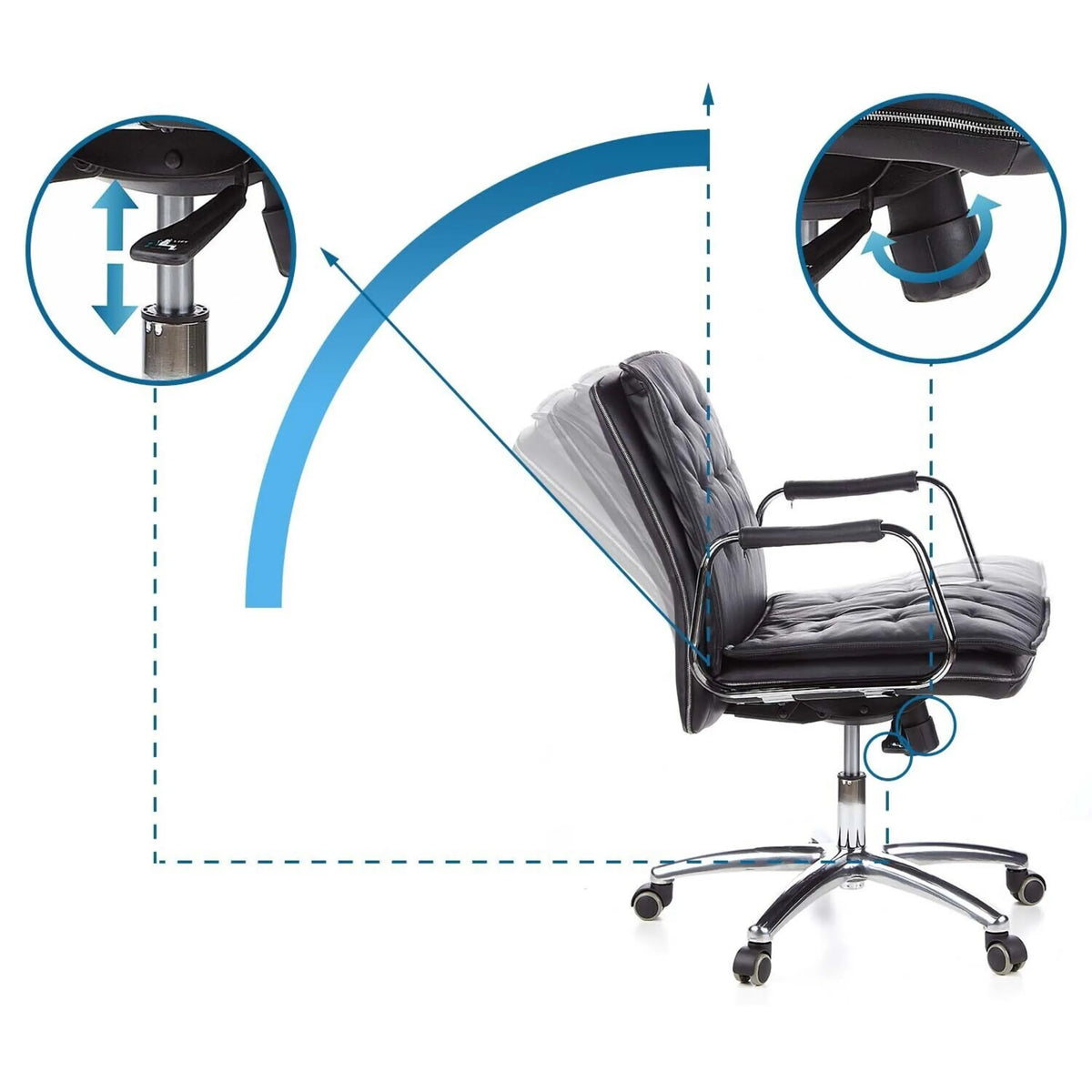 Hoogteverstelling en synchroonmechanisme van de professionele directiestoel VILLA 10 in zwart van hjh OFFICE