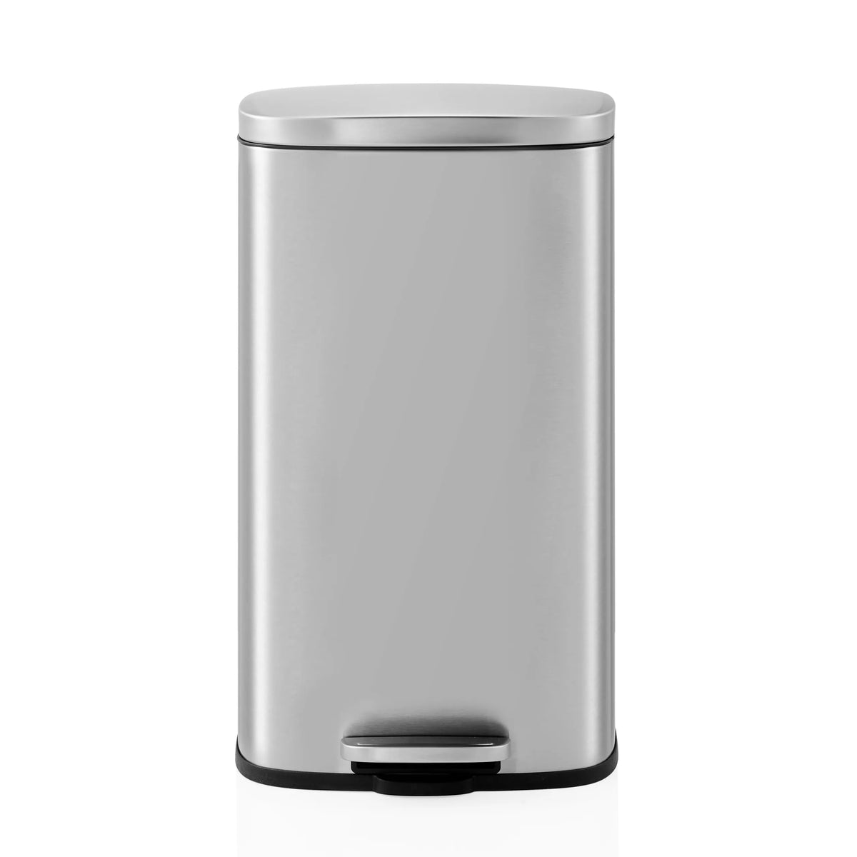 Zilveren prullenbak Clean 15 met deksel en voetpedaal van hjh OFFICE – 360-gradenweergave (vooraanzicht 0°)