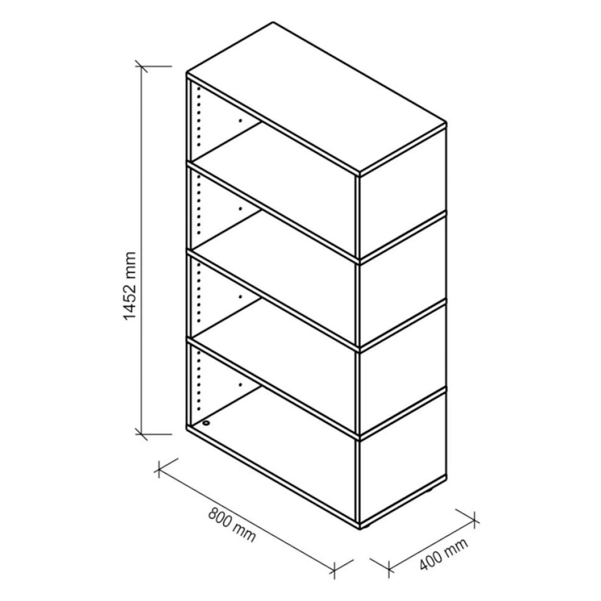 Technische tekening van het rek FlexWall met 1452 × 800 mm van hjh OFFICE PRO