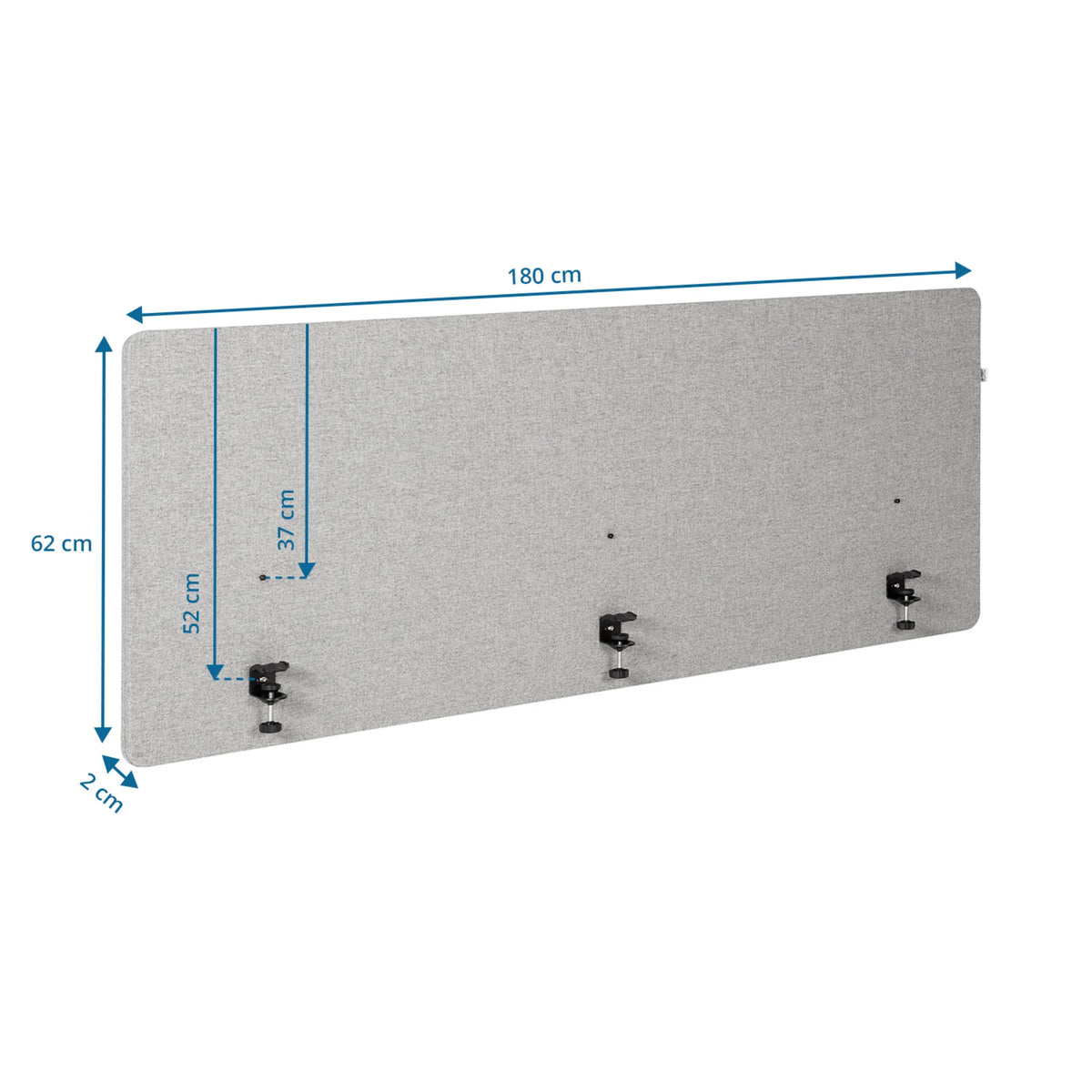 Maattekening van de tafelverdeler FLEXMIUT D 180 van 180 × 62 cm van hjh OFFICE