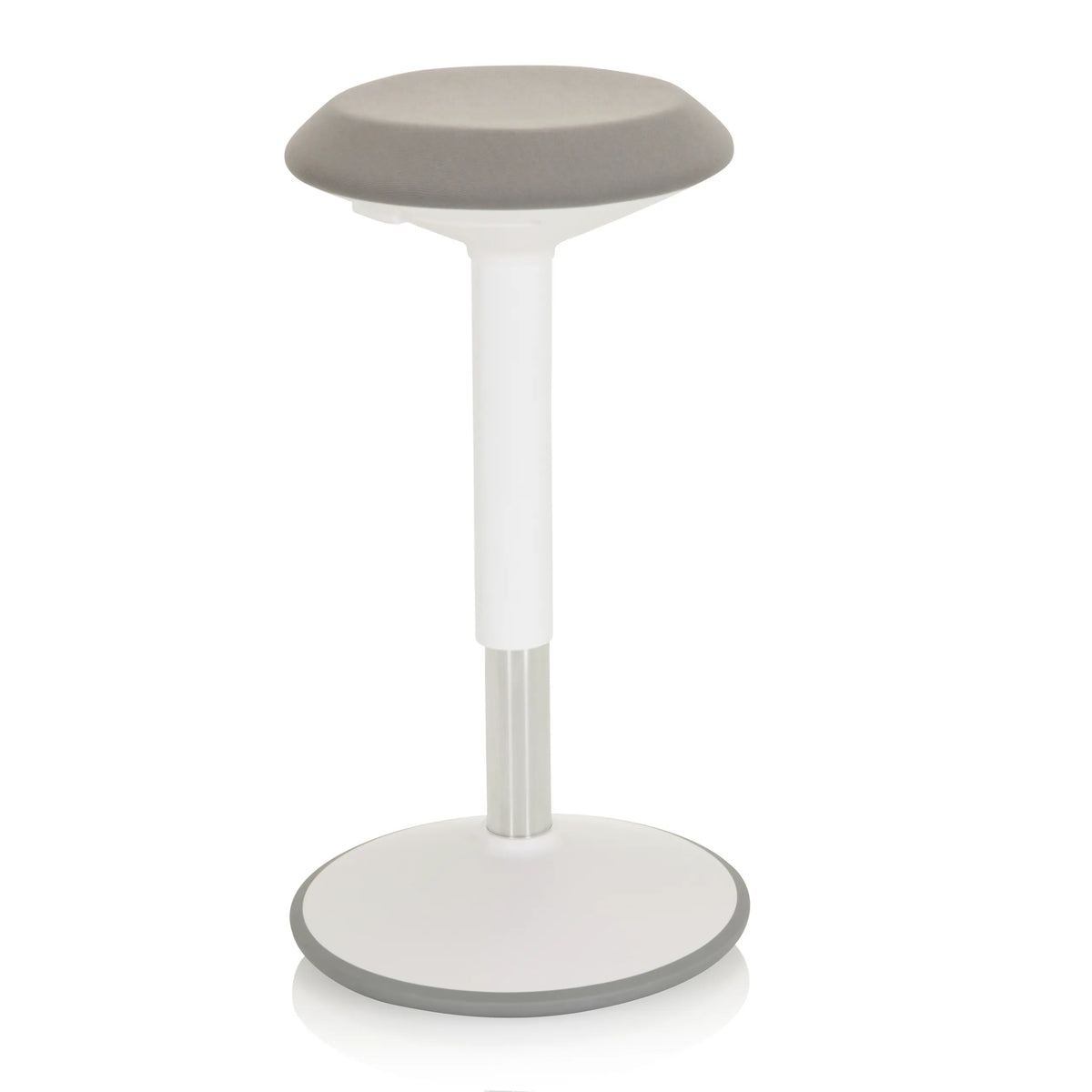 Witte stahulp BALANCE SIT III W met grijze zitting en ronde voet van hjh OFFICE – 360-gradenweergave (schuin vooraanzicht 40°)