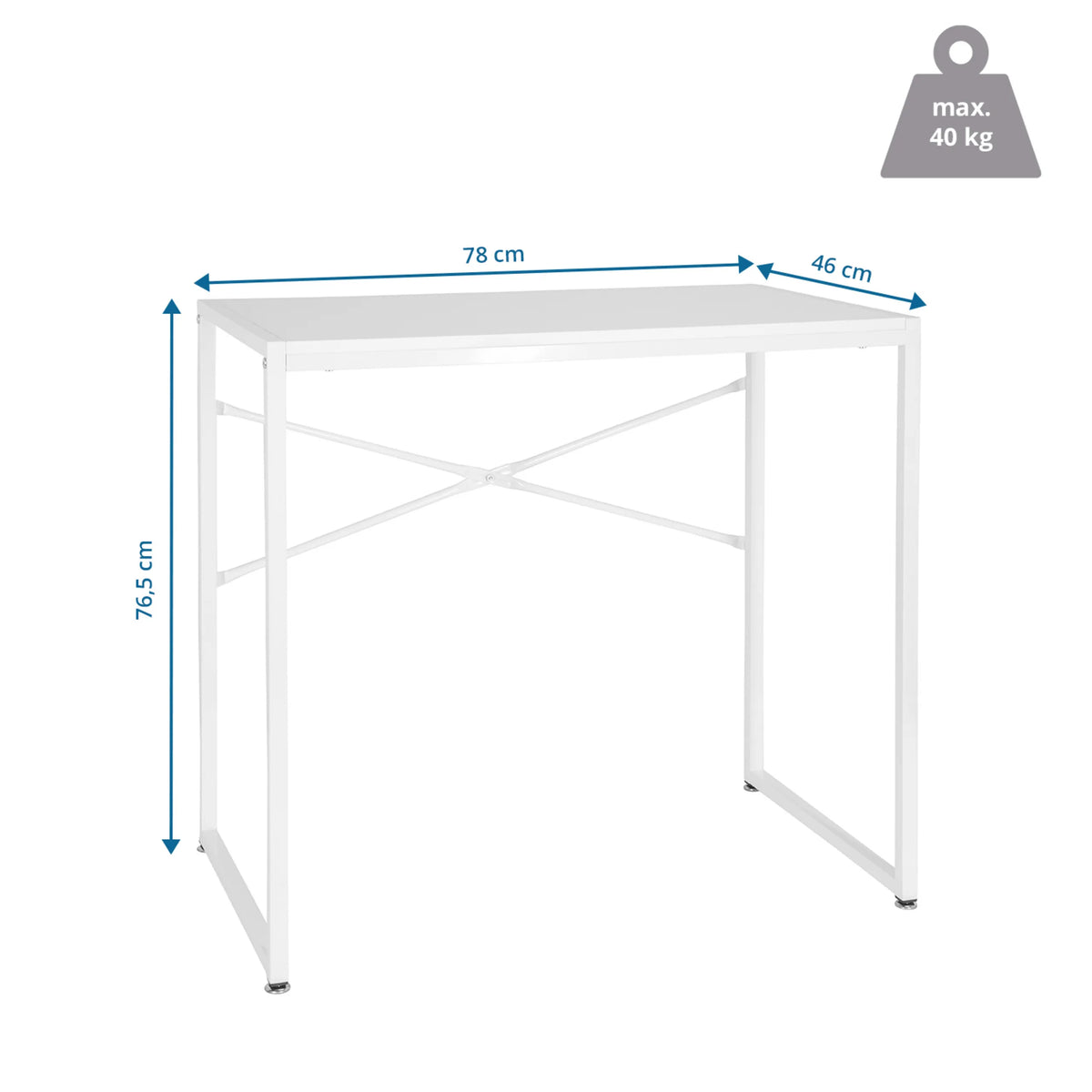 Maattekening van het Bureau EASY UP H I van 78 × 46 cm met een maximale belasting van 40 kg van hjh OFFICE