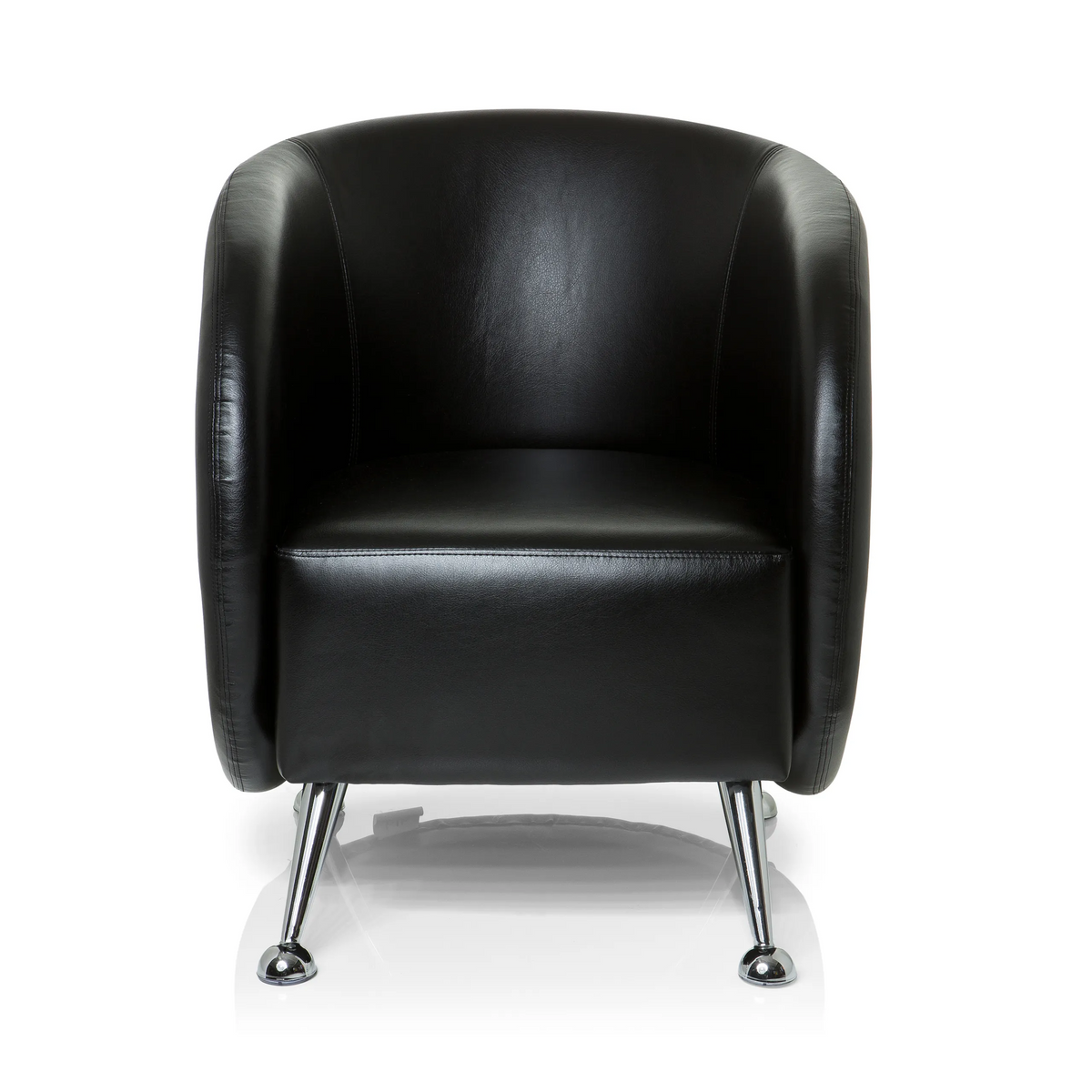 Zwarte gestoffeerde fauteuil ST. LUCIA met glanzende metalen poten van hjh OFFICE – 360-gradenweergave (vooraanzicht 0°)