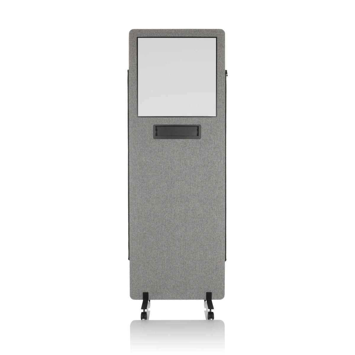 Lichtgrijze Scheidingswand FLEXMIUT WB met geïntegreerd whiteboard en zwenkwielen van hjh OFFICE – 360-gradenweergave (vooraanzicht 0°)