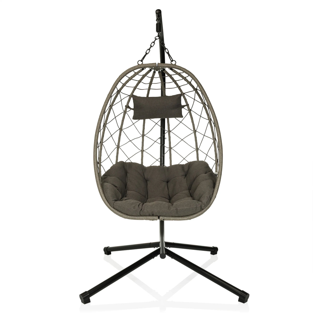 Hangstoel COCOVA in grijs en zwart met kussen en onderstel van hjh LIVING