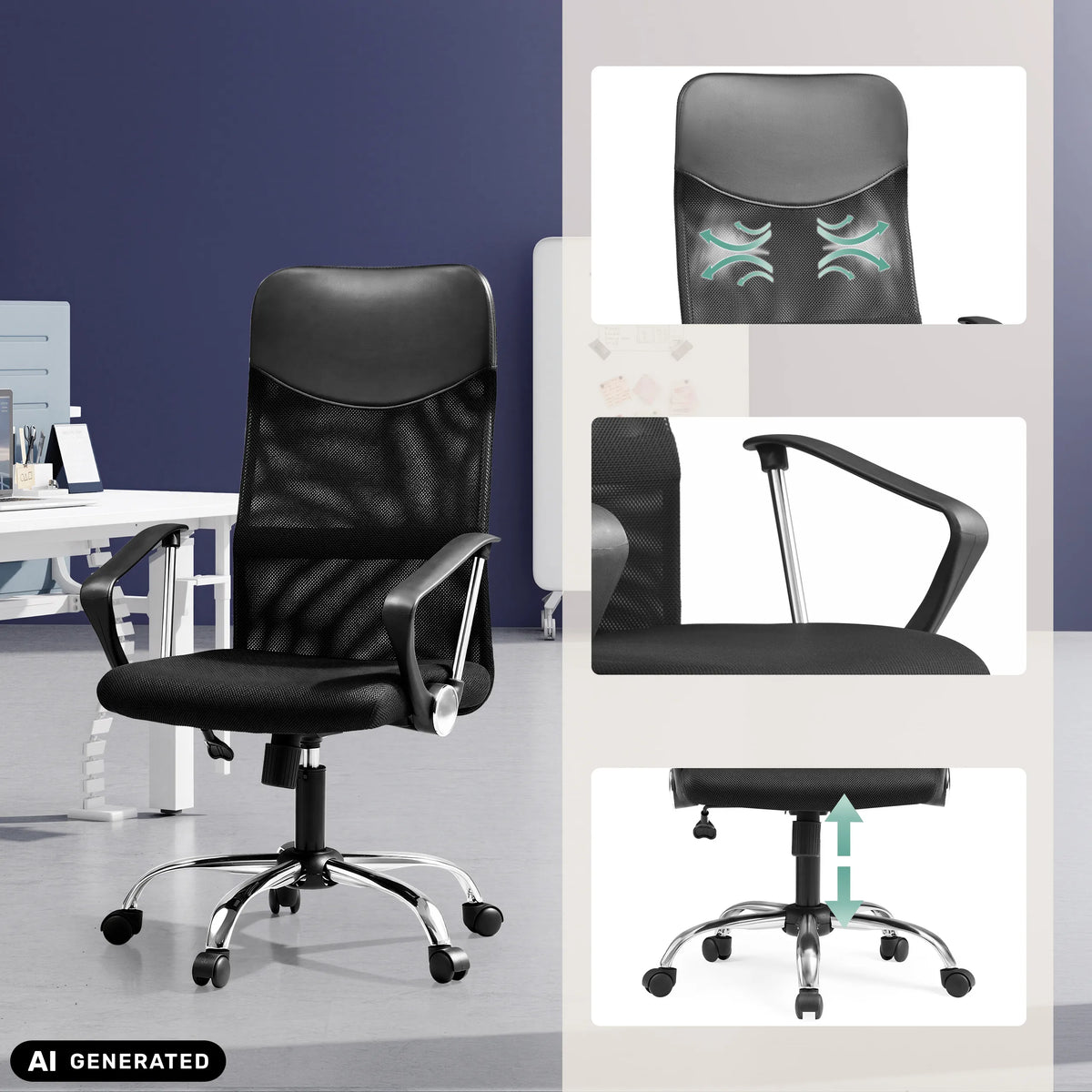 Homeoffice Chefsessel PURE NET in Schwarz mit Mesh-Rückenlehne und verstellbarer Gasfeder von hjh OFFICE