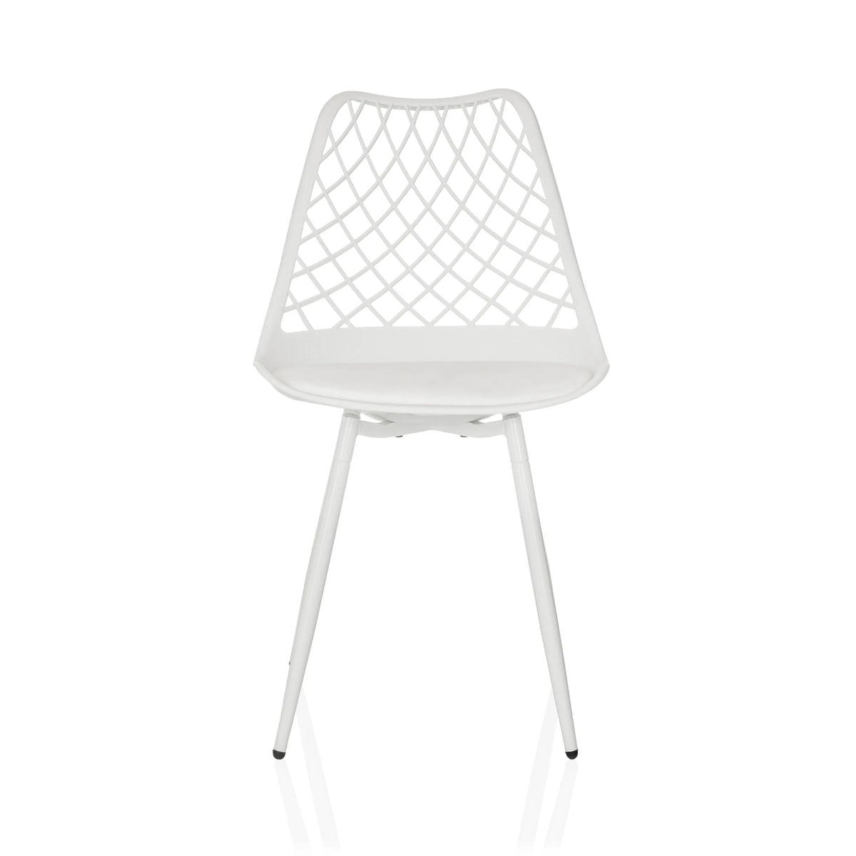 Witte Outdoor stoel BEGIO S met een rastervormige rugleuning en vier poten van hjh LIVING – 360-gradenweergave (vooraanzicht 0°)