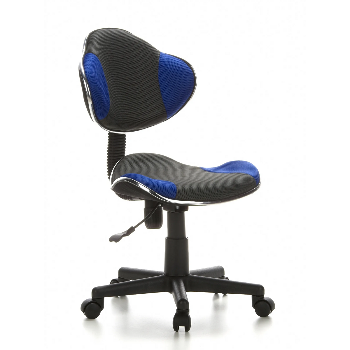 Grijsblauwe Kinder bureaustoel KIDDY GTI-2 met netrugleuning en vijfpoot met zwenkwielen van hjh OFFICE – 360-gradenweergave (schuin vooraanzicht 40°)