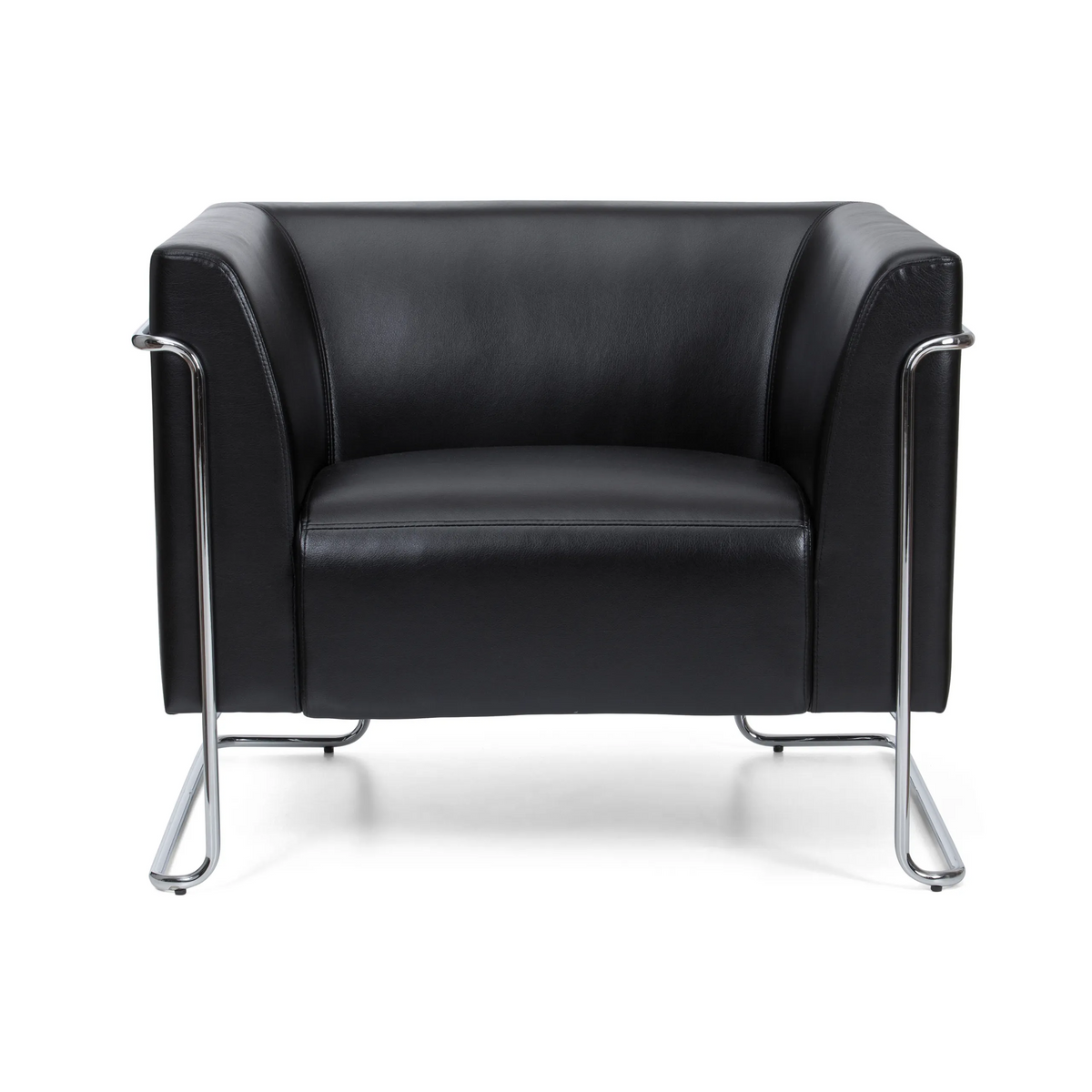 Zwarte gestoffeerde fauteuil CURACAO met verchroomd buizenframe van hjh OFFICE – 360-gradenweergave (vooraanzicht 0°)