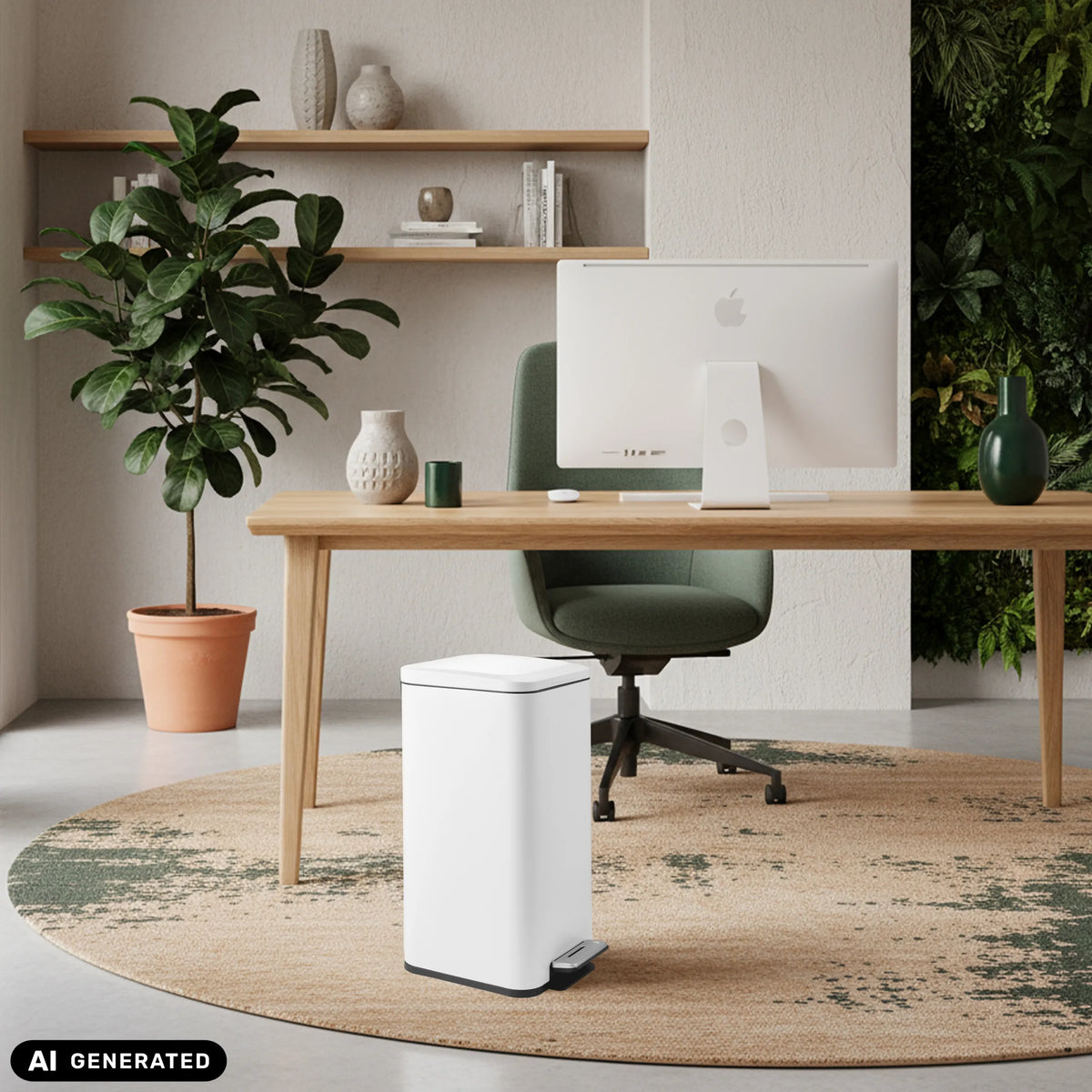 Witte prullenbak Clean Square met een inhoud van 30 liter van hjh OFFICE (AI-gegenereerde afbeelding)