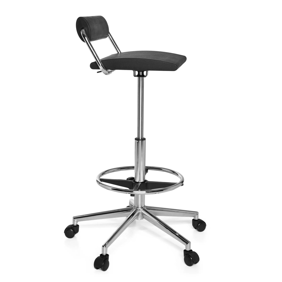 Zwarte Draaikruk TOP WORK 28 met voetring en vijfpoot met wieltjes van hjh OFFICE – 360-gradenweergave (zijaanzicht 80°)