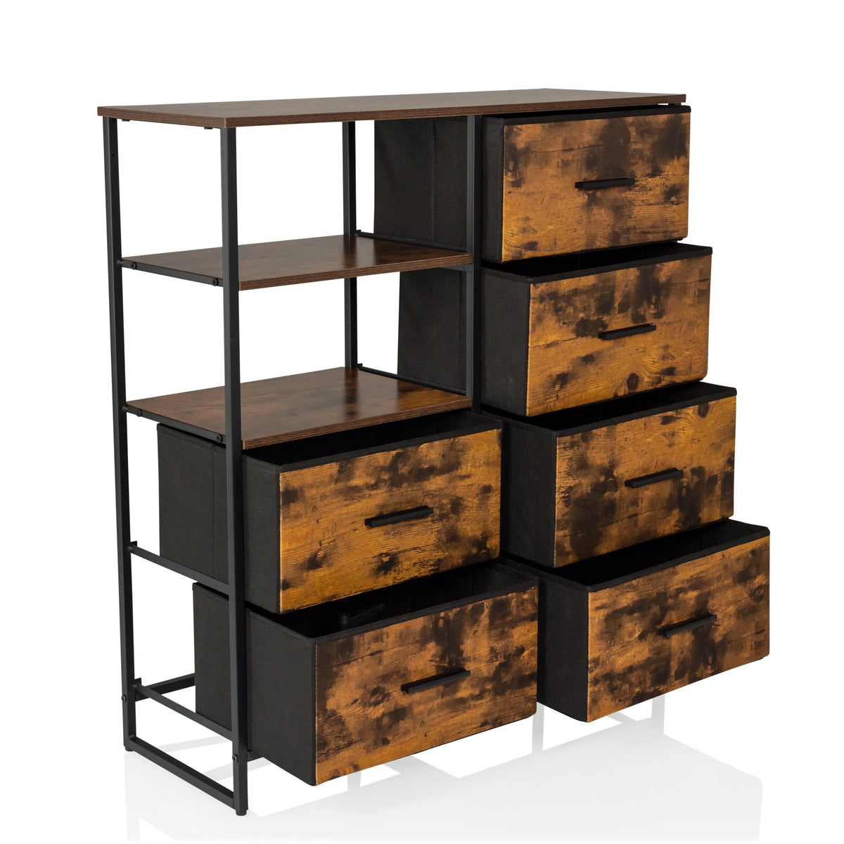 Commode RAGALA in gerookt eiken met zwart metalen frame en zes laden van hjh LIVING