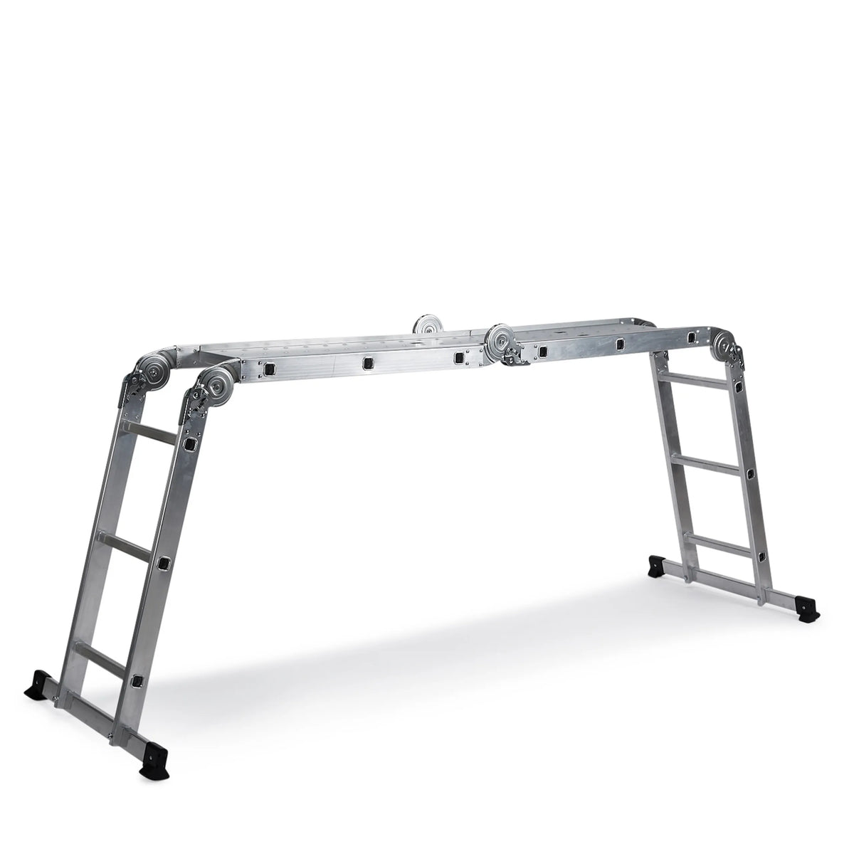 Zilverkleurige aluminium Klaptrap SOLID W3 met twaalf treden van hjh OFFICE – 360-gradenweergave (zijaanzicht 72°)