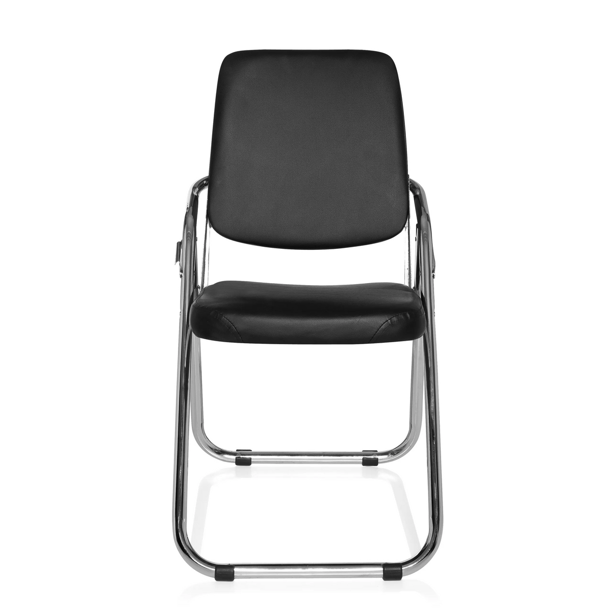 Zwarte Klapstoel ESTO met kunstlederen bekleding en chromen frame van hjh OFFICE – 360-gradenweergave (vooraanzicht 0°)