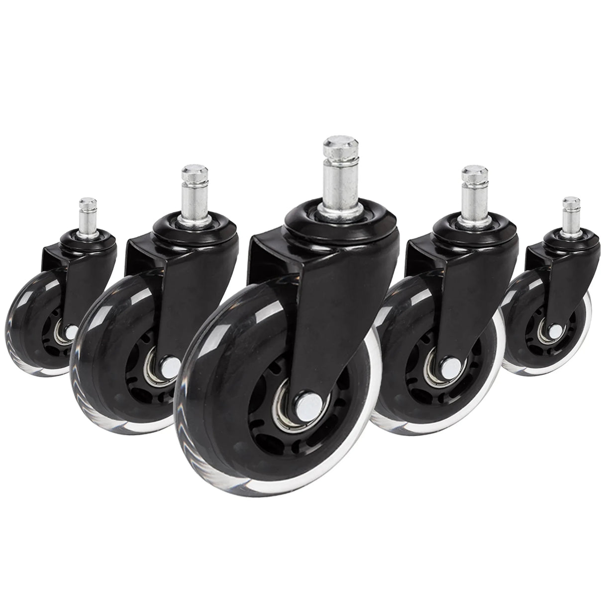 Vijf 5x ROLO SKATE ST 11mm/75mm Bureaustoelwielen in zwart en transparant voor harde vloeren van hjh OFFICE