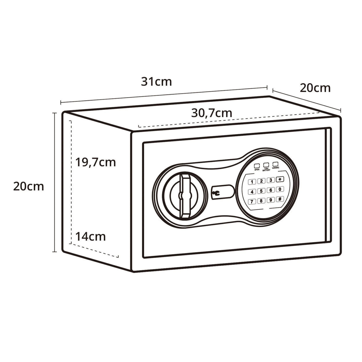 Technische Zeichnung des Tresors SAFE COMPACT III mit 31 x 20 cm von hjh OFFICE