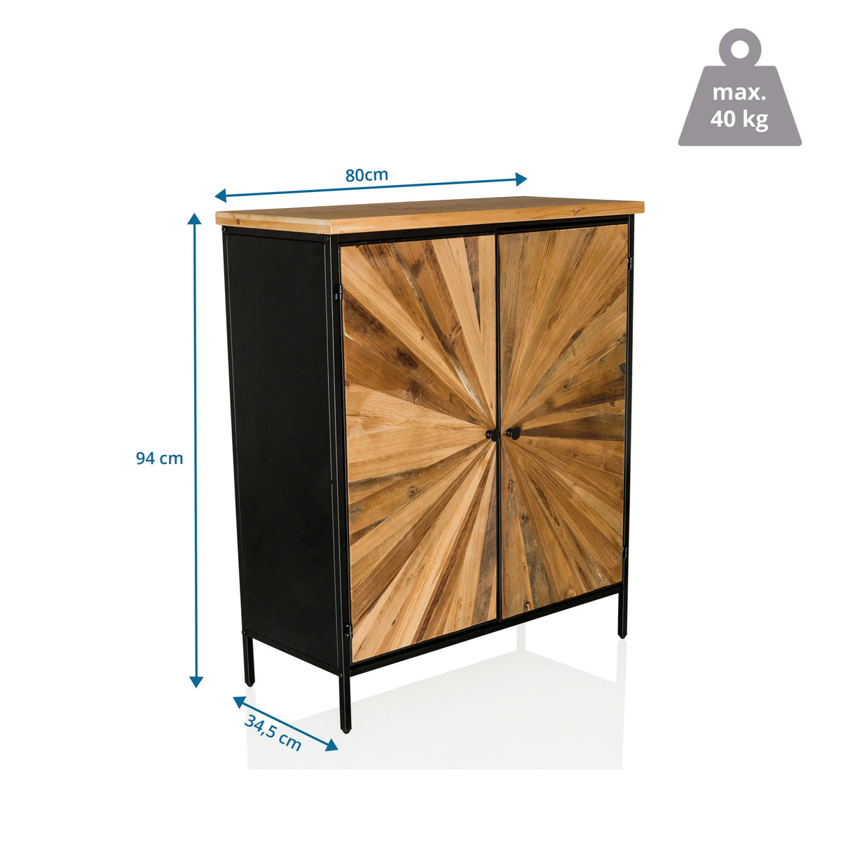 Maatafbeelding van de Commode SANTJAGO BLACK SUN XL met 80 × 94 cm en een draaglast van 40 kg van hjh LIVING