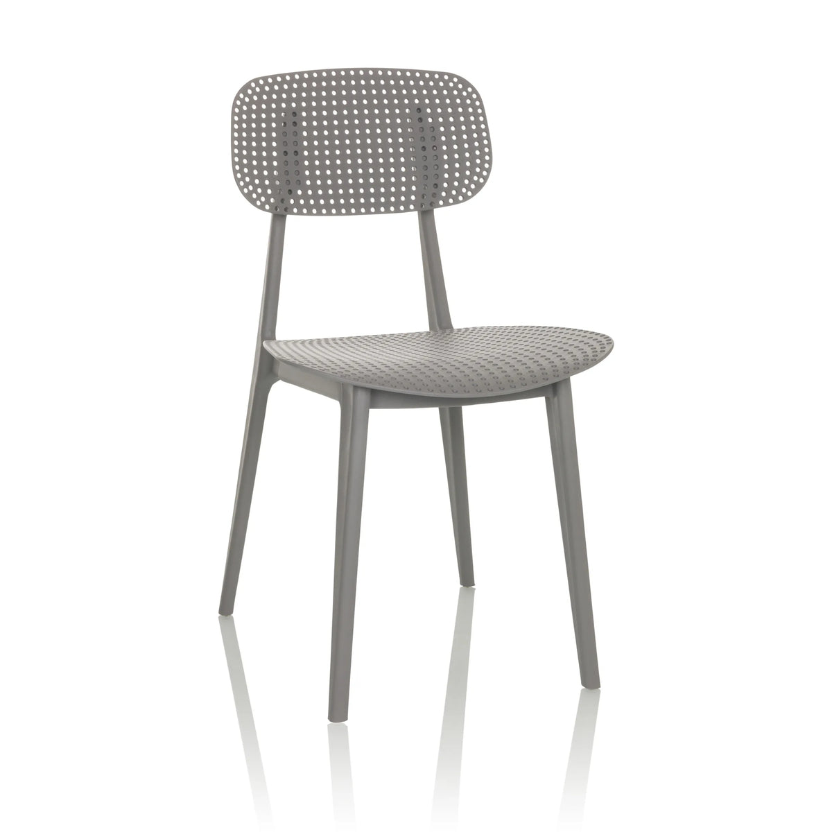 Grijze Outdoor stoel ARTIFO HOL met geperforeerde rugleuning en zitting van hjh OFFICE – 360-gradenweergave (vooraanzicht 15°)