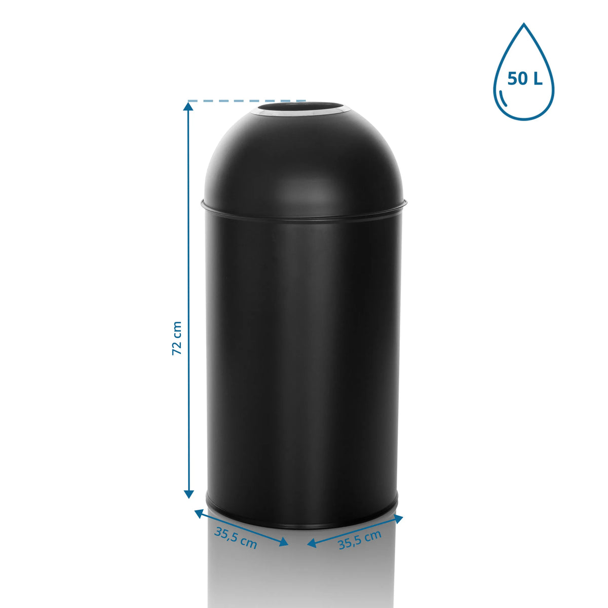 Maattekening van de Prullenbak CLEAN OR 50 met 72 x 35,5 cm en 50 liter inhoud van hjh OFFICE
