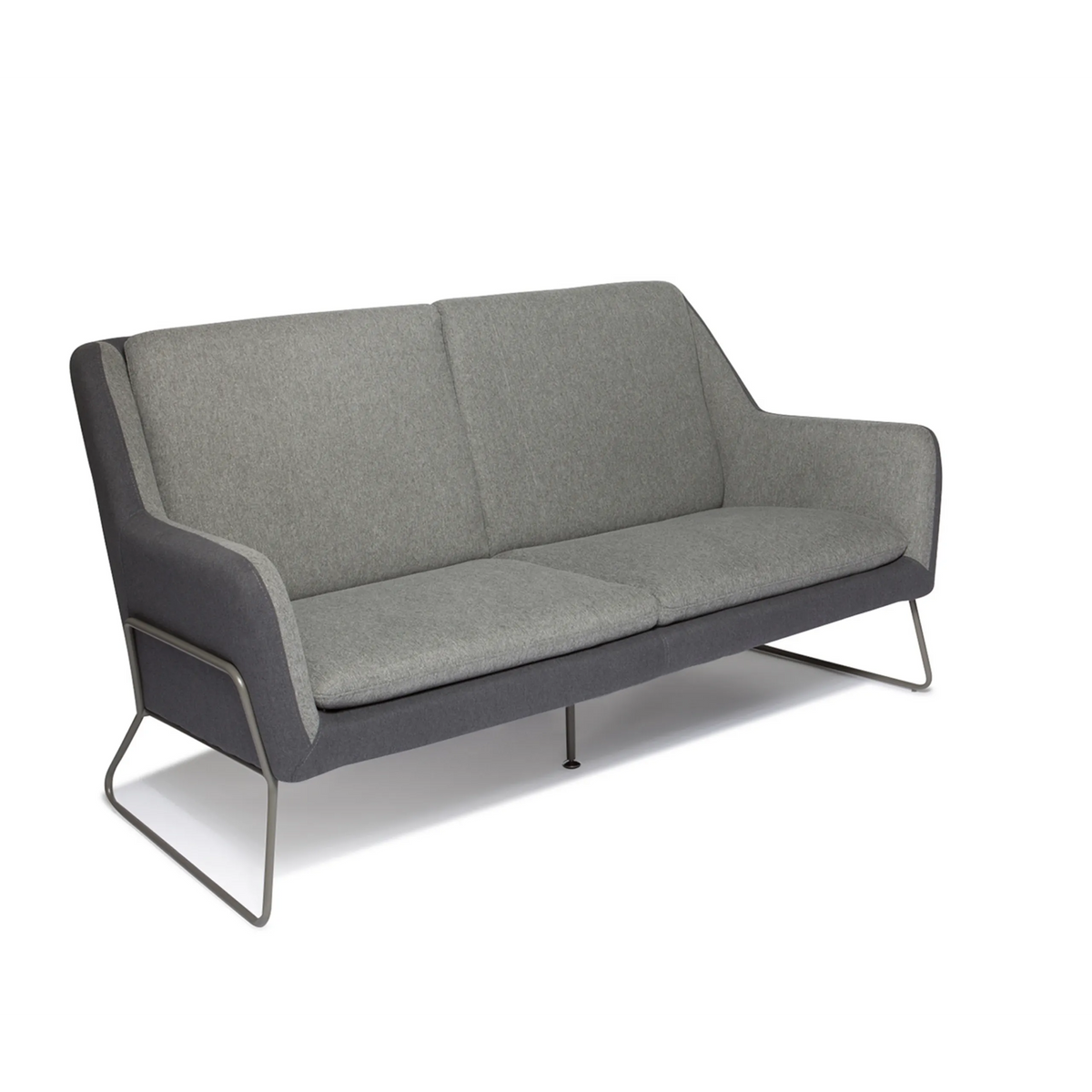 Lichtgrijze lounge bank LAGUN met donkergrijze accenten en slanke metalen poten van hjh OFFICE – 360-gradenweergave (achteraanzicht 180°)