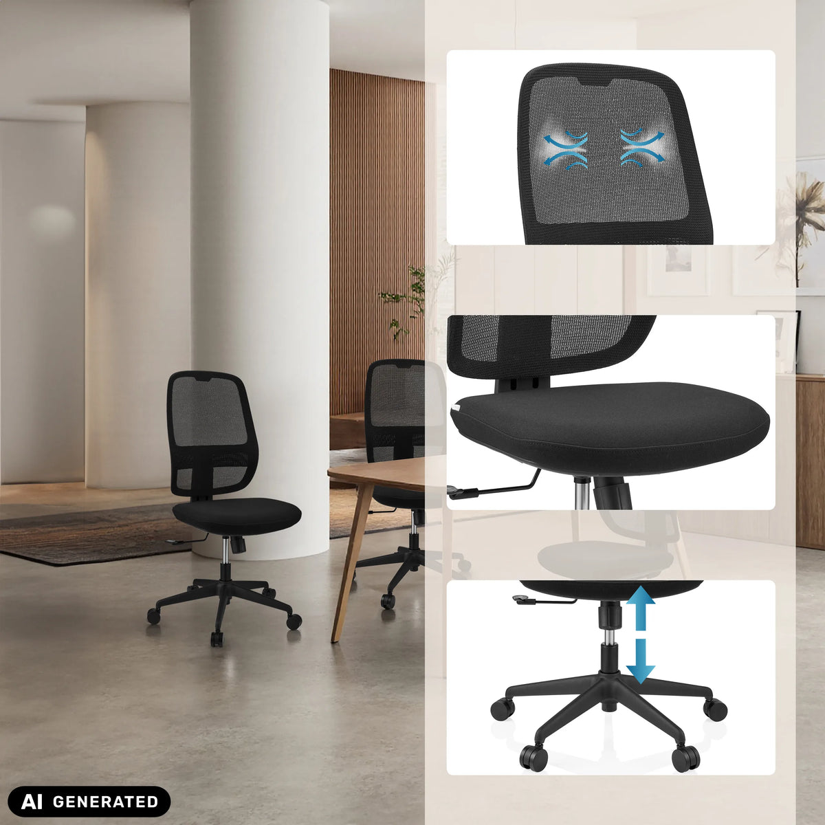 Profi-Bürostuhl Minoro B in Schwarz mit atmungsaktiver Rückenlehne und Gasfeder von hjh OFFICE (KI-generiertes Bild)