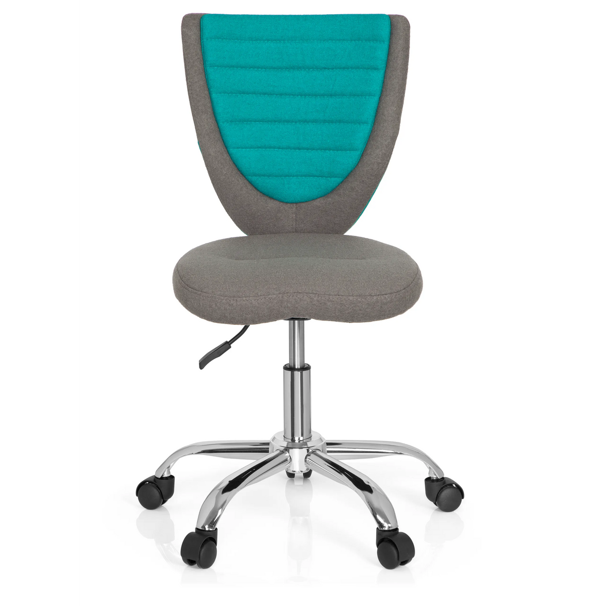 Grijs-turquoise Kinder bureaustoel KIDDY COMFORT met kruisvoet en vijf zwenkwielen van hjh OFFICE – 360-gradenweergave (vooraanzicht 0°)