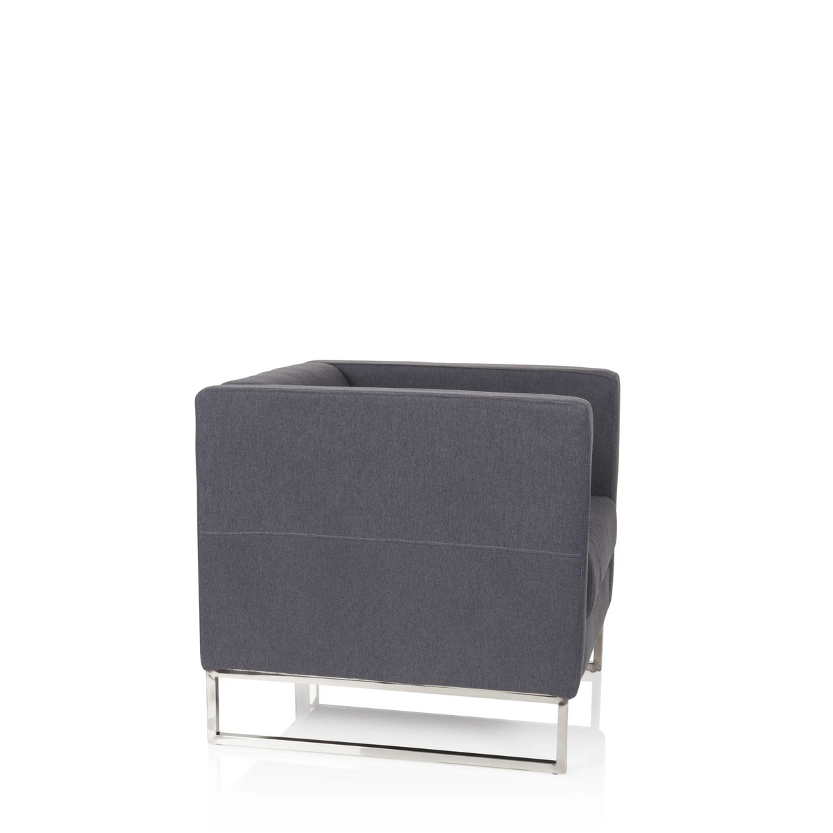 Donkergrijze Gestoffeerde fauteuil BARBADOS met vierkant design en metalen frame van hjh OFFICE – 360-gradenweergave (zijaanzicht 80°)