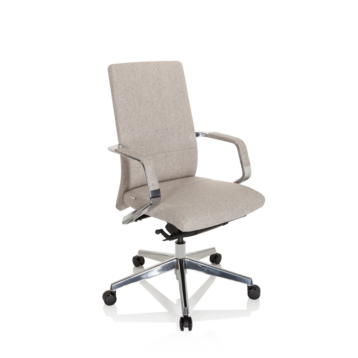 Beige Professionele bureaustoel BESSONA met armleuningen en een vijfpoot met wieltjes van hjh OFFICE – 360-gradenweergave (schuin vooraanzicht 40°)