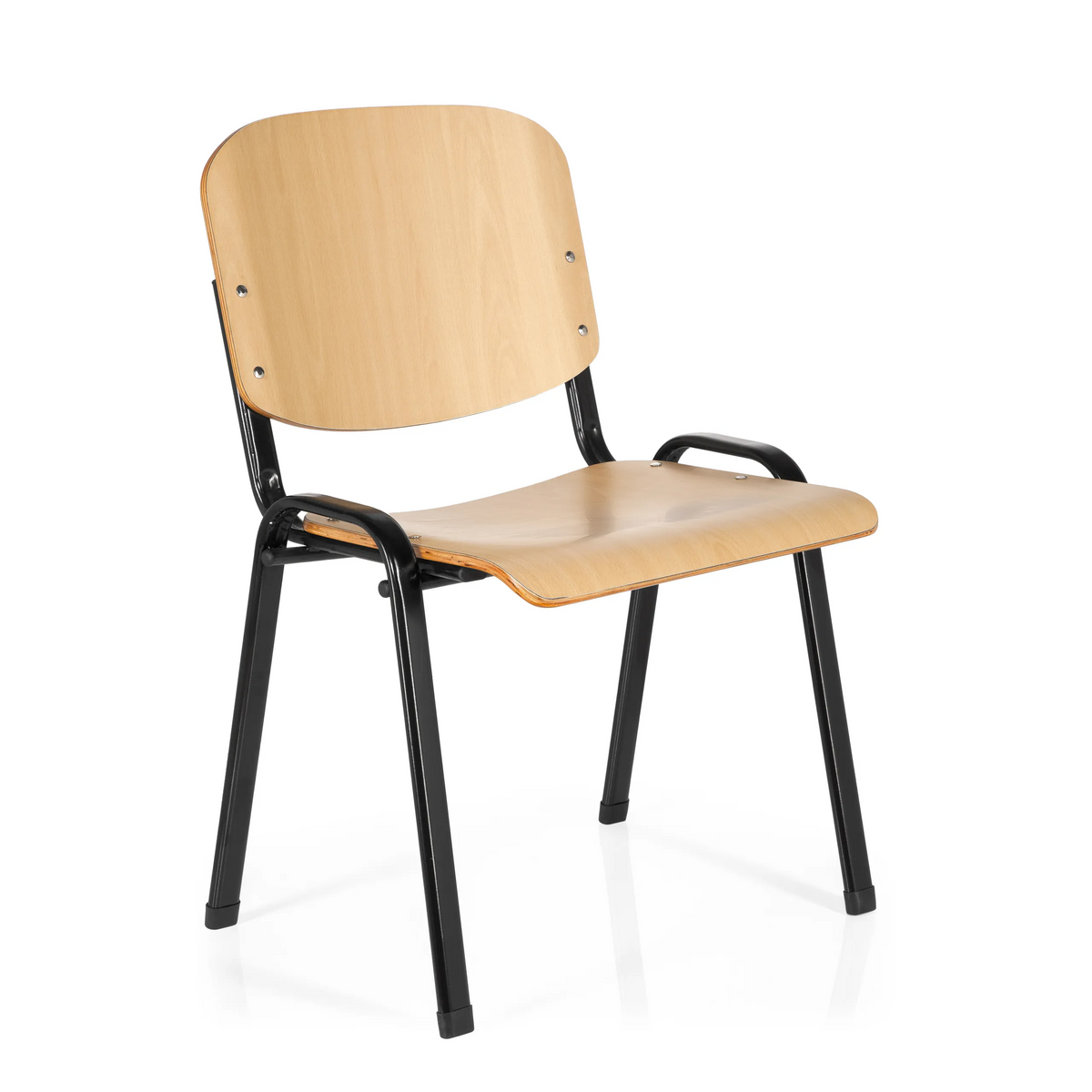 Vierpotige stoel XT 600 SW H met zitting en rugleuning van beukenhout en een zwart frame van hjh OFFICE – 360-gradenweergave (schuin vooraanzicht 40°)
